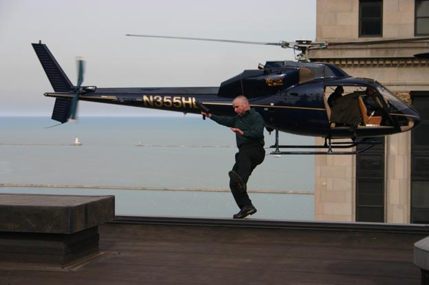 Tobiasz at the top of a Chicago building.